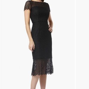 Kay Unger Tatum Textured Lace Sheath Flounce Hem Black Dress Women’s 6 NEW
